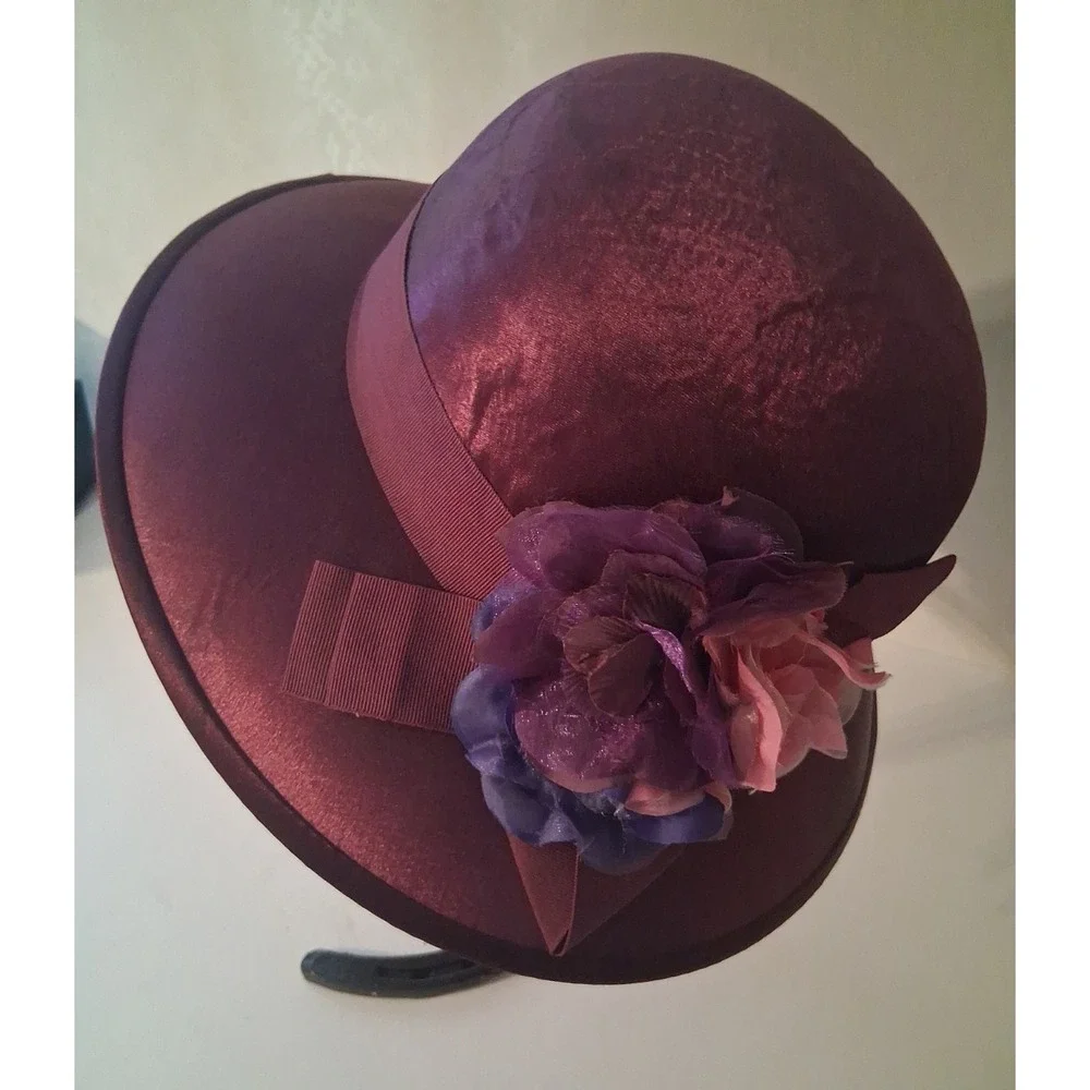 August Hat Co. Women's Burgundy Sheen Wedding Church Dress Hat with Flowers